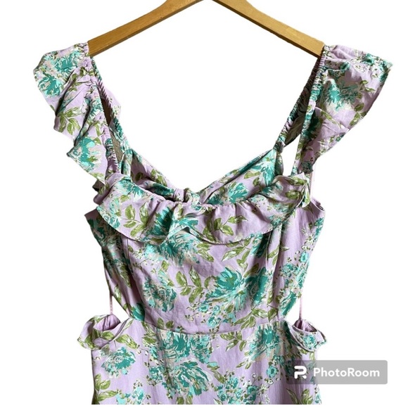 ASTR The Label Lysette Midi Dress in Orchid Green Floral size large linen - Picture 5 of 10